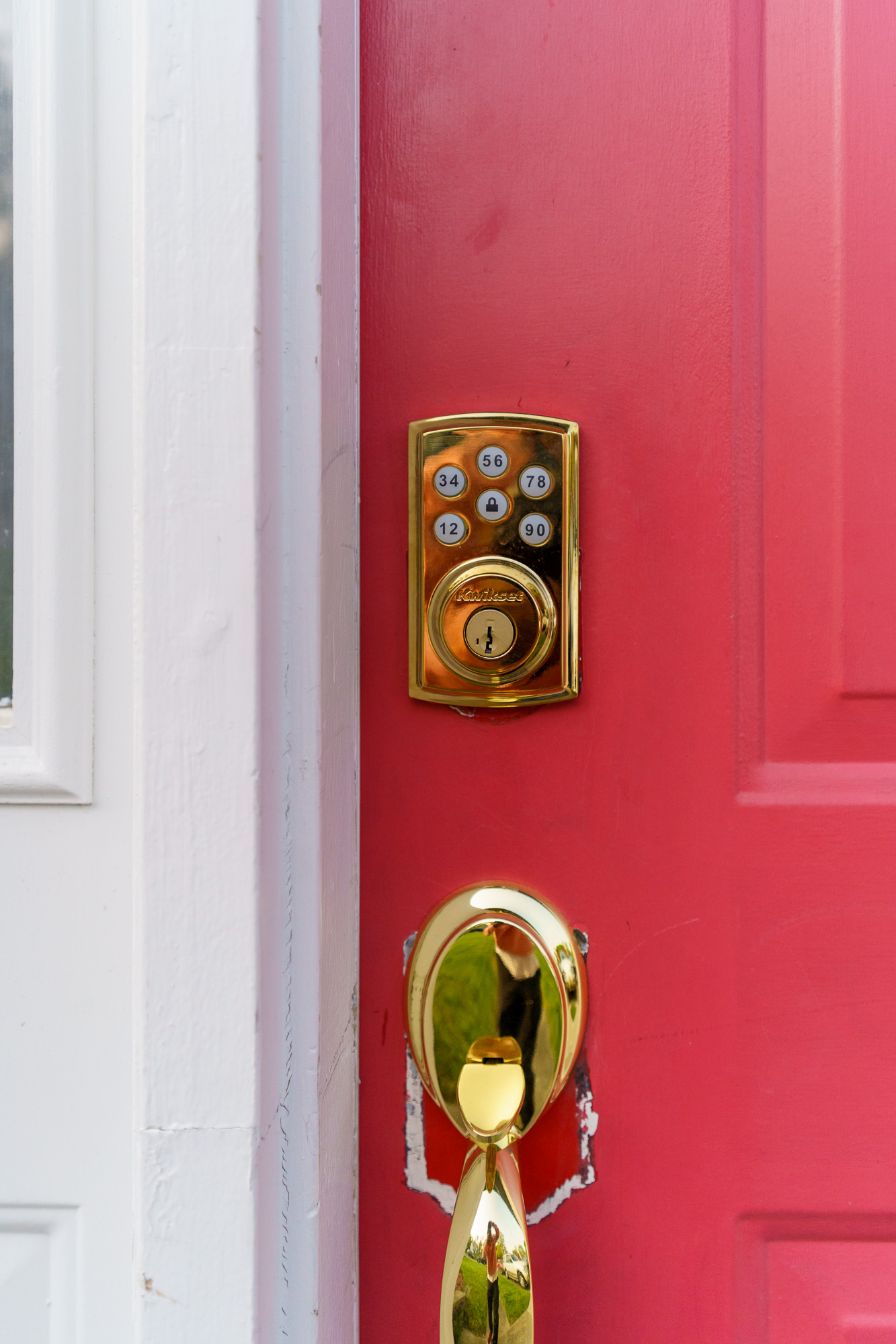 Detail of the front door hardware and smart lock